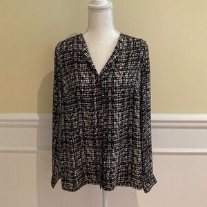 JONES NEW YORK SIGNATURE Women Blouse, Long Sleeves, Black and White, US 6